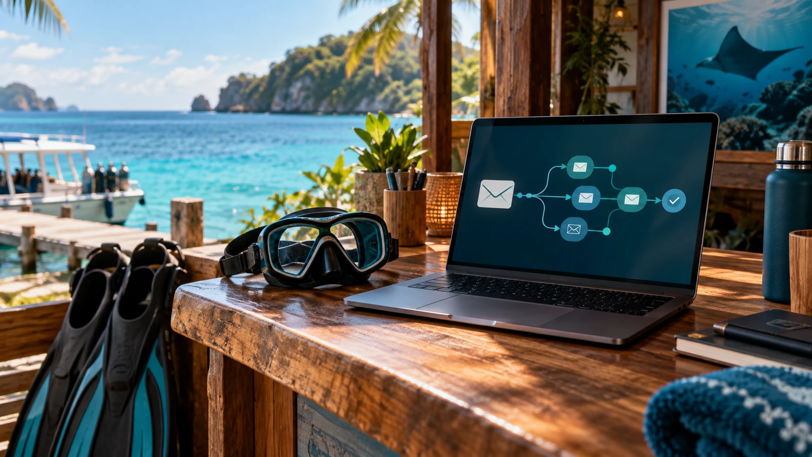 Dive center email workflow for encouraging repeat bookings after a dive trip.